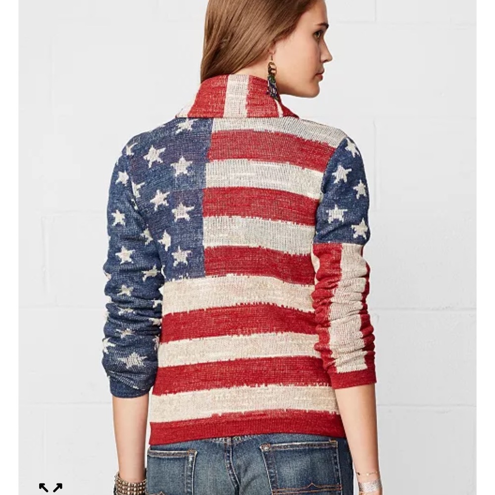Ralph Lauren Denim & Supply American Flag Shawl Collar Cardigan Womens Large - Picture 2 of 9